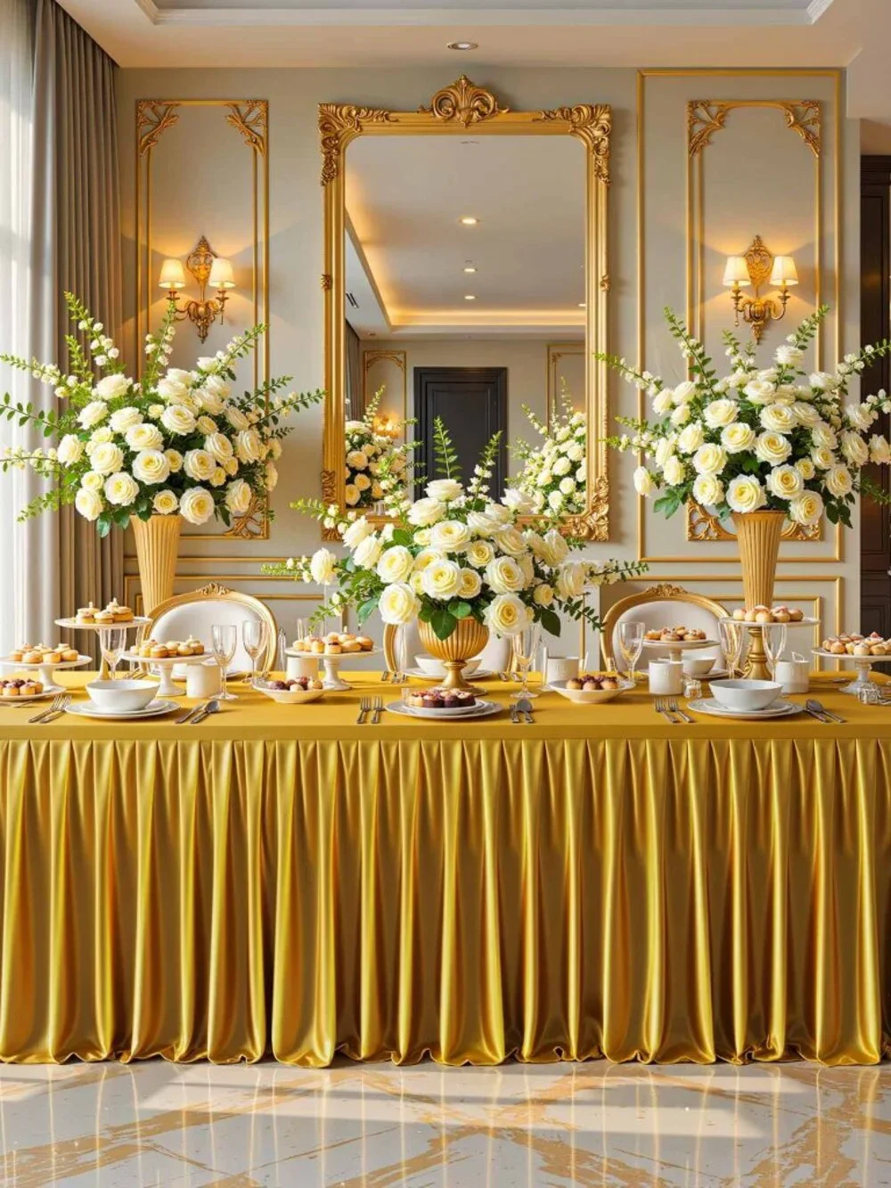 6FT Gold Satin Tablecloths for Rectangle Tables N4598